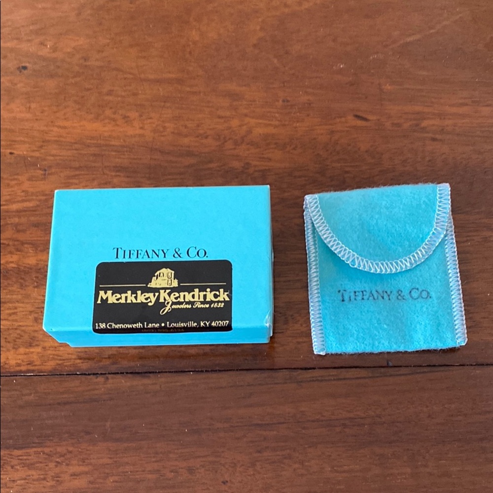 Tiffany & Co. Logo Classic Robins Egg Tiffany Blue Box and Jewelry Pouch